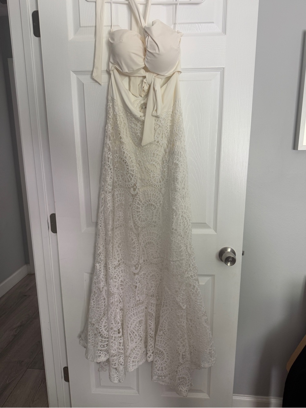 Marika Cream Lace Halter Maxi Dress